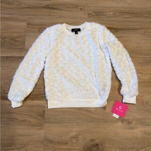 White Textured Girls’ Sweater